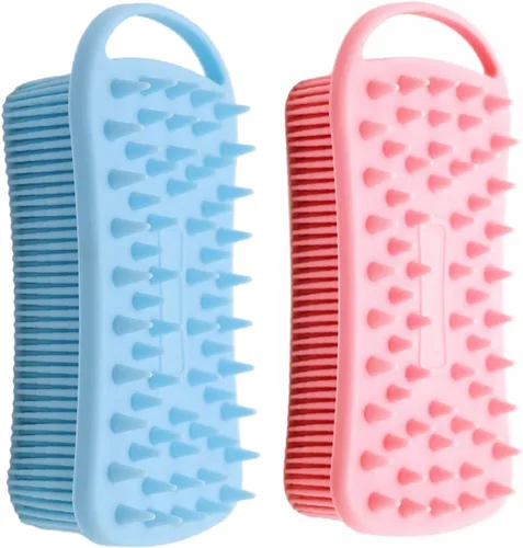 Vista 10 de Paquete de 2 exfoliantes corporales de silicona de doble cara para exfoliación, ducha y masaje del cuero cabelludo, cepillo 2 en 1 para baño