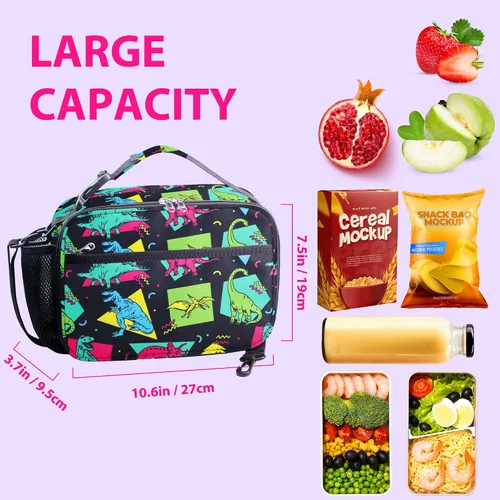 Vista 2 de RLGPBON Lonchera para Niños, Lonchera con Aislamiento Térmico para Niños y Niñas, Bonita Bolsa de Almuerzo y Lonchera Reutilizable para Niños