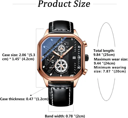 Vista 7 de Avaner Relojes de pulsera para hombre, reloj de cuarzo analógico cuadrado de cuero con calendario