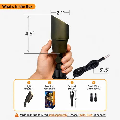 Vista 6 de Gardenreet Focos de paisaje de bajo voltaje – Luz LED de latón para exteriores de 12 V, focos con cable IP65 impermeables, bronce antiguo