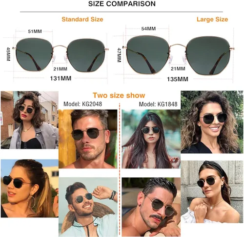 Vista 5 de Gafas de sol hexagonales con lente de vidrio retro para hombres y mujeres marco de metal cuadrado vintage con lentes planas 2126in tamaño grande