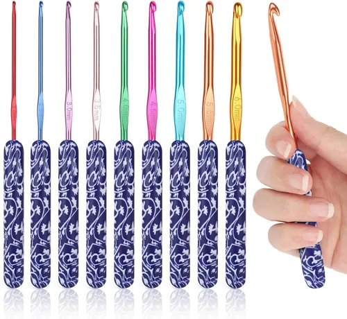 Vista 8 de Coopay - Juego de ganchos de ganchillo cálidos y cómodos de aluminio 9pcs 2.0mm-6.0mm(B-J) Smooth Crochets Needles Set for Crocheting, Blue Flower
