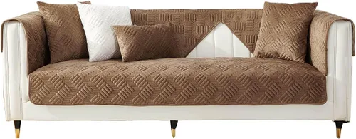 Vista 12 de vctops Funda de sofá de terciopelo para sillón, antideslizante, acolchada, súper suave, funda geométrica cálida en forma de L para sofá, para Marrón