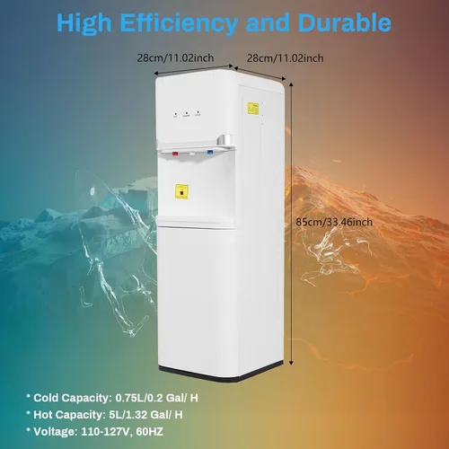 Vista 6 de Top Loading Dispensador de enfriador de agua para botellas de 5 galones, 3 ajustes de temperatura, dispensador de agua caliente y fría con bloqueo