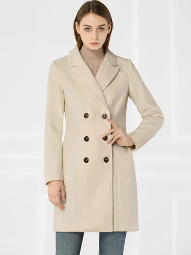 Vista 2 de Allegra K Abrigo largo de invierno con solapa con muesca y doble botonadura para mujer