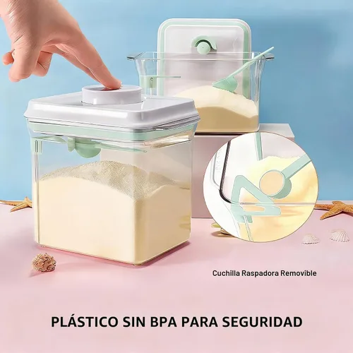 Vista 4 de Contenedor de fórmula para bebé dispensador de fórmula con raspador y cuchara, un botón, práctico contenedor de leche en polvo de 25.75 oz, sin BPA