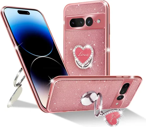 Vista 32 de Funda protectora transparente de 3 capas con anillo bonito soporte, para mujeres y niñas, para Pixel 6 2021 (lavanda)
