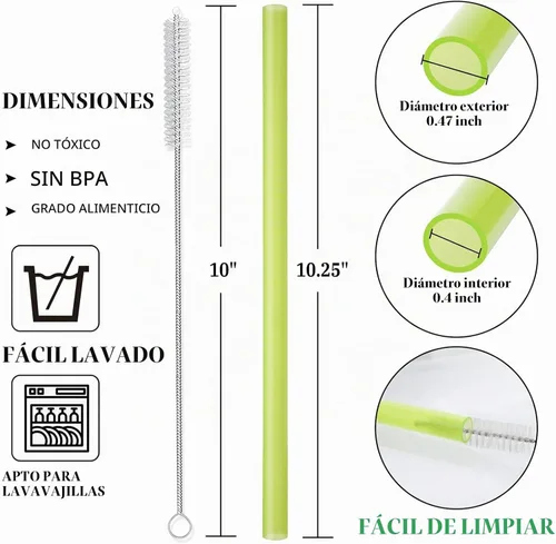 Vista 3 de 8 pajitas reutilizables extra anchas para batidos y boba con 1 bolsa y 2 cepillos, pajitas de plástico grandes sin BPA para batidos, té de burbujas