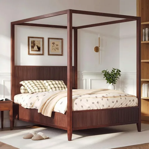 Vista 28 de Wood Canopy Platform Bed Full with Headboard, Trundle and 3 Drawers Negro-8.1