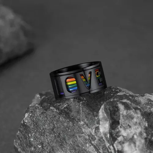 Vista 13 de FaithHeart Anillos para ansiedad LGBT Pride Rainbow, acero inoxidable/chapado en oro de 18 quilates, joyería de amor es amor para hombres y mujeres