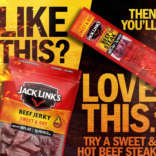 Vista 7 de Jack Link's carne de res Jerky, dulce & caliente, ½ libra, bocadillo de carne sabrosa, 0.32 onzas de proteína y 80 calorías, fabricado con carne