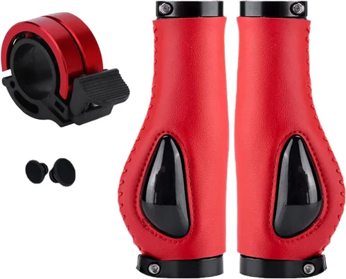 Vista 8 de Empuñaduras de bicicleta antideslizantes de silicona cómodas empuñaduras de mano de cuero con manillar Juego de campanas de anillo de bicicleta