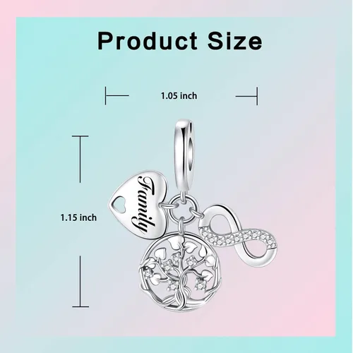 Vista 218 de LUXILLA Abalorio de plata de ley 925 para madre, hija, abuela, para familia, amor, madre, hija, abuela, para pulseras, collares, dijes, abalorios