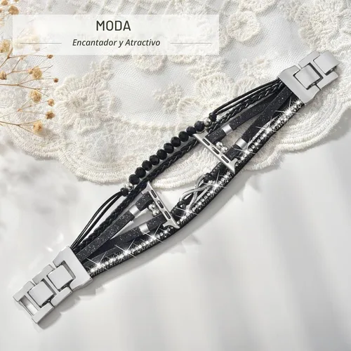 Vista 3 de Pulsera con cuentas boho para Apple Watch Band de 46 mm, 40 mm, 38 mm, 41 mm, 44 mm, 42 mm, 45 mm, 49 mm para mujer, accesorios de cuero envolvente
