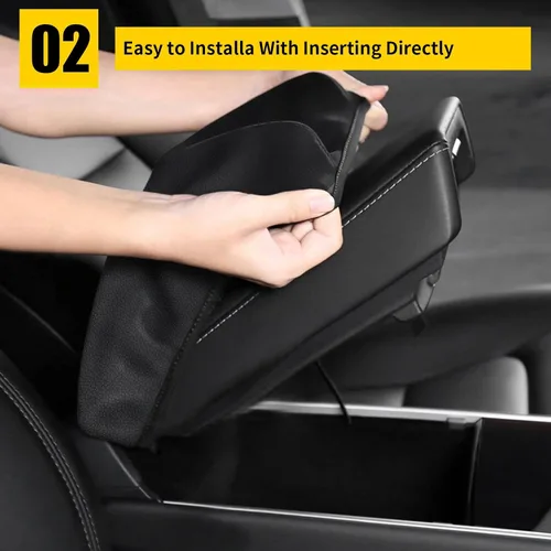 Vista 3 de AOMSAZTO Fundas de consola para Ford Explorer 2020-2022 de cuero negro con costuras negras