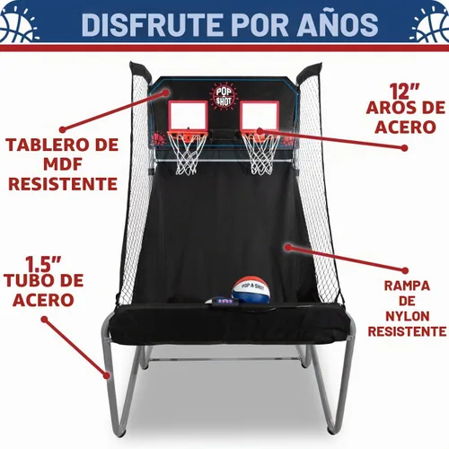 Vista 3 de Pop-A-Shot - Home Dual Shot Juego de baloncesto arcade para el hogar Aro de puntuación con sensor, 16 modos de juego, 7 bolas Plegable para un