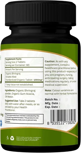 Vista 7 de ORGANIC SPREE Bhringraj 120 tabletas – Eclipta alba – 60 días de suministro – Apoya la nutrición del cabello, crecimiento saludable del cabello