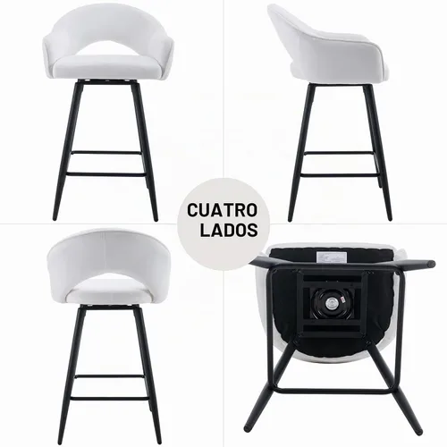 Vista 4 de DUOMAY Juego de 2 taburetes de bar giratorios, modernos taburetes de altura de mostrador de 26 pulgadas, silla de isla de cocina tapizada de Blanco