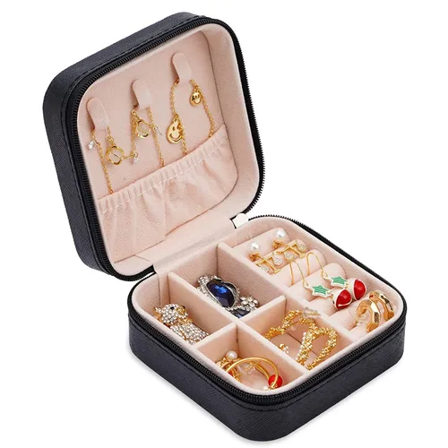 Vista 7 de Neveika 2 piezas de joyería portátil de viaje mini joyero de cuero joyería anillo organizador caja de almacenamiento caja de regalo niñas mujeres