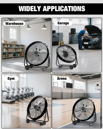 Vista 8 de Ventilador de tambor industrial de 24 pulgadas, 9,500 CFM de alta velocidad de 3 velocidades circulador de aire de metal resistente con mango