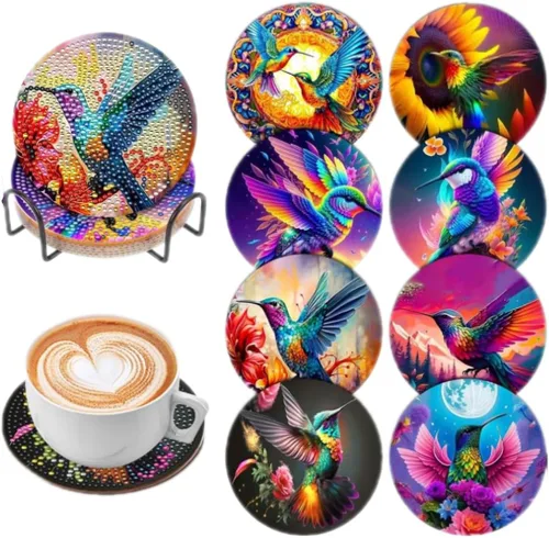 Vista 24 de 6 piezas de posavasos de pintura de diamante Posavasos de arte de diamante Pintura de arte de diamante de trasero de animal Regalo de arte
