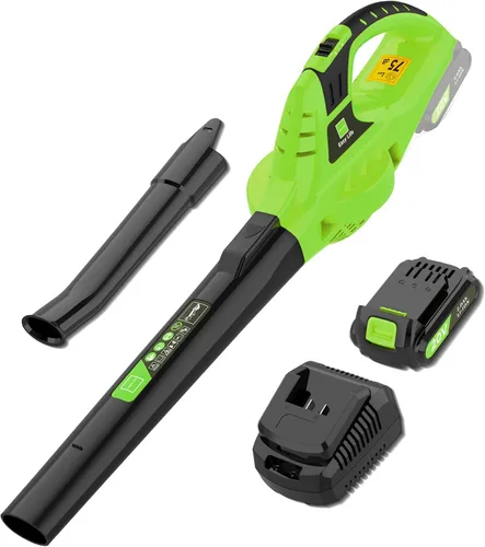 Vista 10 de Leisch Life Soplador de hojas inalámbrico, soplador de hojas eléctrico de mano de 21 V con 2 baterías de 2.0 Ah y cargador, soplador de hojas ligero