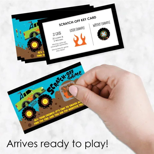 Vista 2 de Big Dot of Happiness Smash and Crash - Monster Truck - Juego de tarjetas para raspar para fiesta de cumpleaños para niños, 22