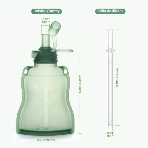 Vista 8 de haakaa Yummy Pouch - Bolsa reutilizable para alimentos para bebés, 4 onzas Verde