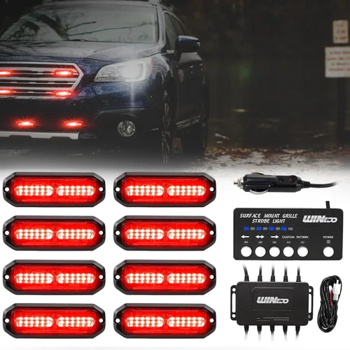 Vista 7 de WINECO Luces de policía para vehículos, 8PCS LED de Montaje en Superficie Luces Estroboscópicas Kit de Seguridad de Emergencia Advertencia Parrilla