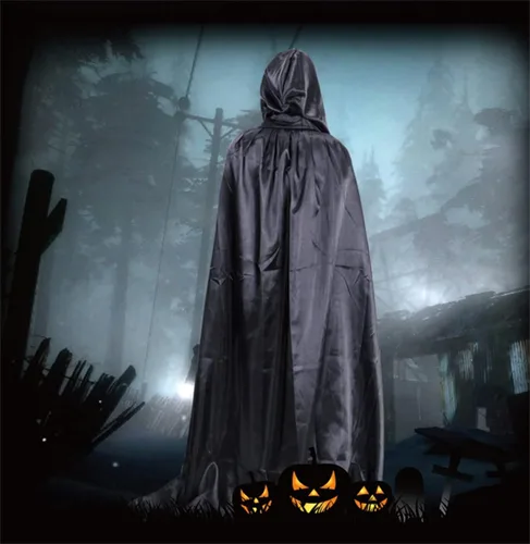 Vista 5 de Capa larga de terciopelo con capucha para Halloween Navidad cosplay disfraz de adulto