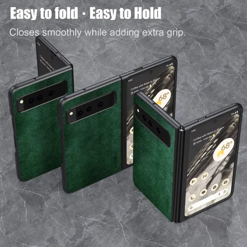 Vista 5 de Funda para Google Pixel Fold, funda de cuero premium para teléfono con diseño retro para Google Pixel Fold 5G (verde)