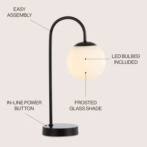Vista 2 de JONATHAN Y Lámpara de mesa con globo de cristal negro de 18.25 pulgadas, lámpara de noche minimalista de mediados de siglo para dormitorio, sala