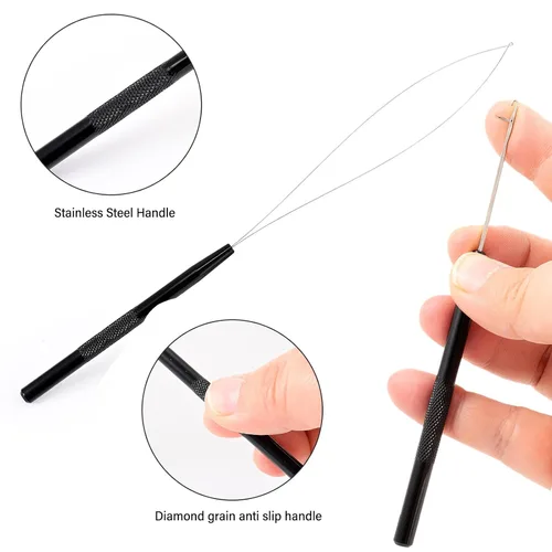 Vista 8 de Gomake Microlinks - Kit de extensiones de cabello, alicates para cerrar y quitar extensiones de cabello, gancho para tirar de microcuentas y Negro