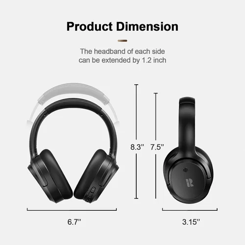 Vista 8 de Calmbee Auriculares Bluetooth, híbridos con cancelación activa de ruido, auriculares inalámbricos sobre la oreja con micrófono, hasta 140 horas