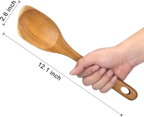Vista 7 de Cucharas de madera para cocinar espátula no tóxica utensilios de cocina de madera de acacia Best Large Cooking Spoon for Mixing Serving Non Stick