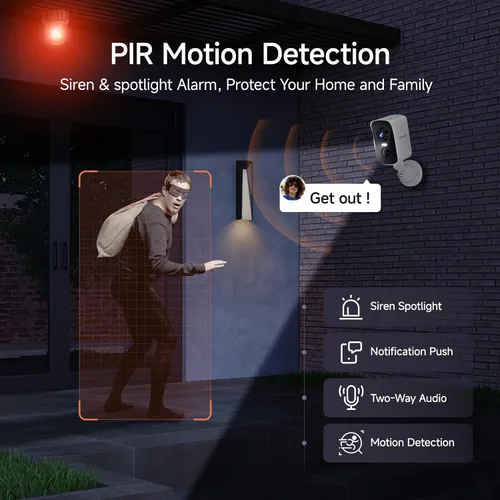 Vista 5 de fanxiang Cámara de seguridad inalámbrica 2K con batería recargable para exteriores, WiFi, rotación panorámica de 300°, detección de movimiento AI