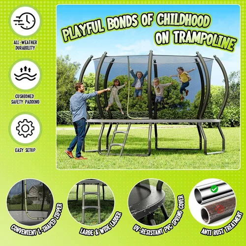 Vista 4 de YUMPIE 8FT 10FT 12FT 14FT 16FT Quick-Connect Outdoor Trampoline with Ladder Negro