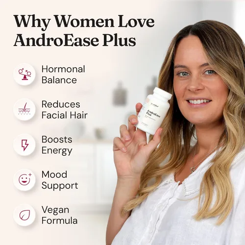 Vista 8 de Nourished AndroEase Plus – Balance hormonal vegano para mujeres – Zinc, Reishi, té verde y palma enana americana para mujeres – para energía