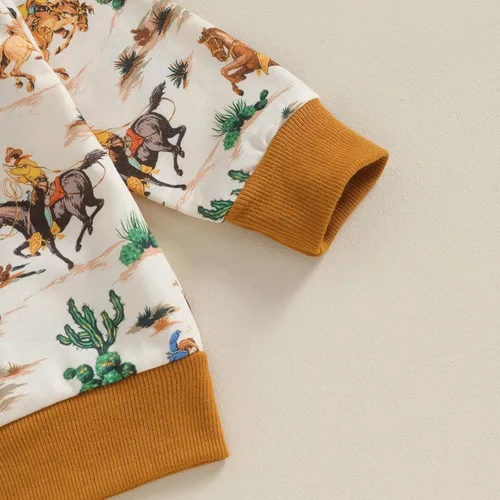 Vista 4 de Amiblvowa Traje occidental para bebé niño, sudadera de manga larga con cuello redondo y estampado de vaca, pantalones deportivos, lindos pantalones