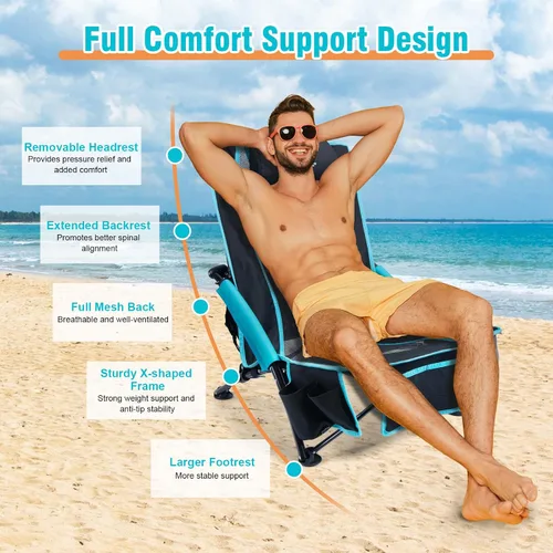 Vista 4 de CHANGE MOORE Silla de playa baja con bolsa enfriadora 2 en 1, 1 paquete soporta hasta 300 libras, sillas de playa plegables para adultos con soporte