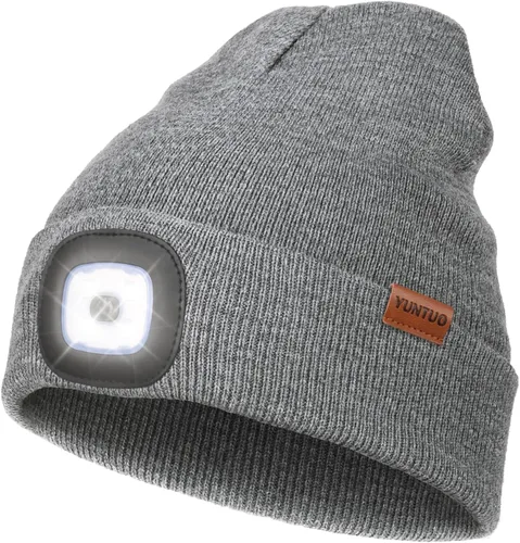 Vista 20 de Gorro LED con la luz, unisex, linterna frontal recargable por USB, gorro de punto de invierno, regalos para hombres, papá, esposo, él Azul Oscuro