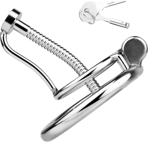 Vista 3 de Dispositivo de castidad masculina con bloqueo oculto, varilla uretral y anillo antideslizante, jaula de castidad de diseño hueco, jaula de acero