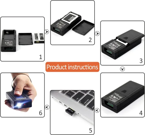 Vista 6 de Symcode Escáner de código de barras Bluetooth 2D, mini escáner de código de barras CMOS inalámbrico de mano 1D 2D con conexión inalámbrica