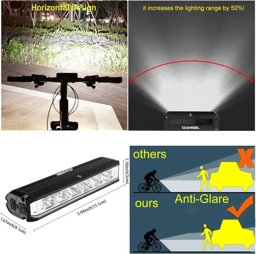 Vista 3 de Juego de luces brillantes para bicicleta para ciclismo nocturno, luz LED para bicicleta de haz alto y haz bajo, juego de faros delanteros
