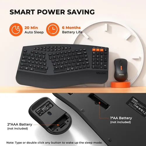 Vista 6 de MEETION Teclado y mouse ergonómicos, teclado Bluetooth multidispositivo y mouse inalámbricos, mouse ajustable de 4 DPI, teclado dividido