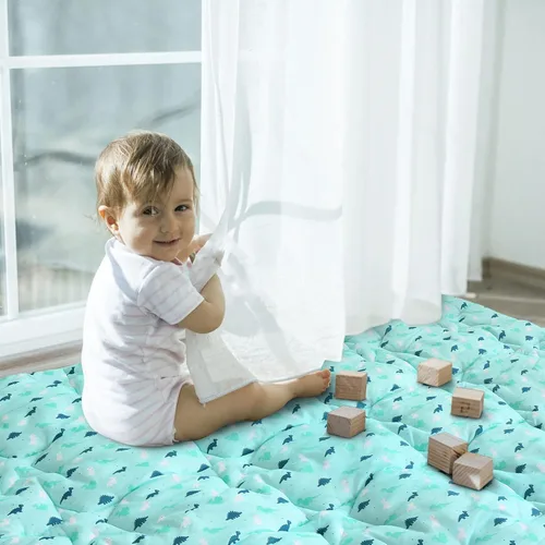 Vista 3 de Alfombra de juego para bebés para niños y niñas, alfombra de juego de bebé de 50 x 50 pulgadas para corral, alfombra de juego de gatear de una pieza