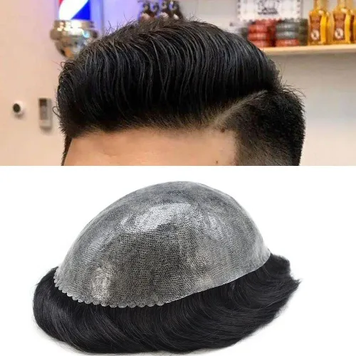 Vista 19 de LYRICAL HAIR Sistema de reemplazo de cabello para hombre, tupé de piel fina de polietileno, todo tipo de pieza de poliuretano para hombres, pieza