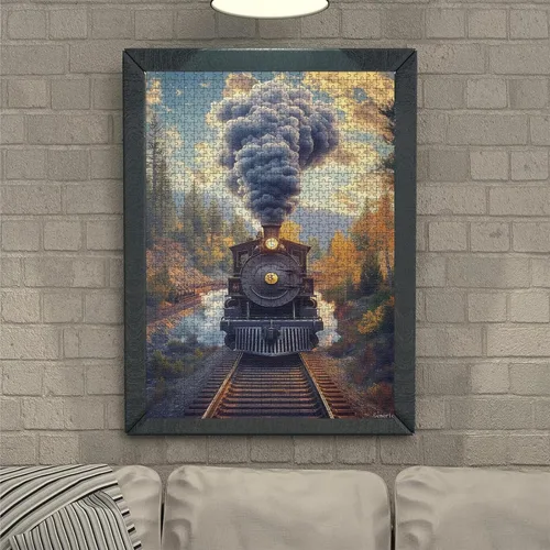 Vista 2 de Rompecabezas de madera vintage de tren de vapor para adultos, 1000 piezas, rompecabezas de trenes viejos en movimiento para adultos, rompecabezas