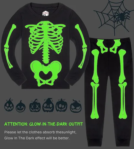 Vista 2 de HONGTEYA Ropa de Halloween para niños y niñas, ropa de esqueleto de algodón para niños pequeños, talla 3-7T