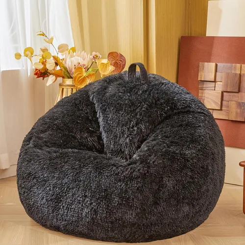 Vista 18 de Fundas para puf de pelo sintético mullido color beige, funda para silla puff de felpa suave color beige para niños y niñas, almacenamiento de puf